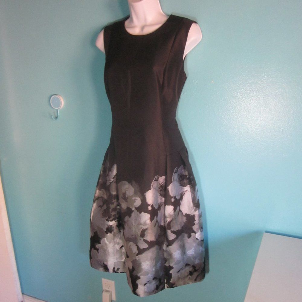 Carmen Marc Valvo Womens Size 10 Black Silver Floral Knee Length Cocktail Dress